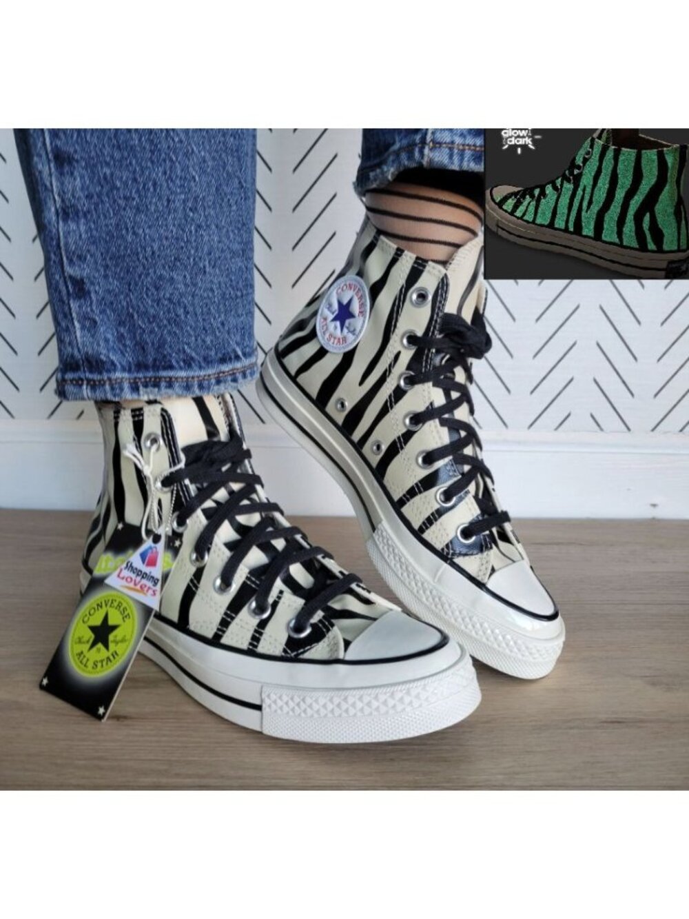 ⭐Converse Chuck 70 Hi 9 Women Shoes Zebra Print Canvas Glow in the Dark A15032C